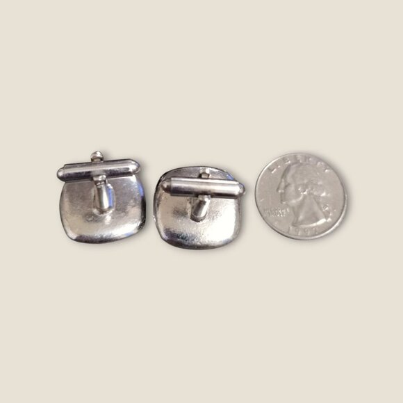 Vintage Silver Tone Cuff Links With Blue Cabochon Center & Textured Rope Detaili - Picture 7 of 7